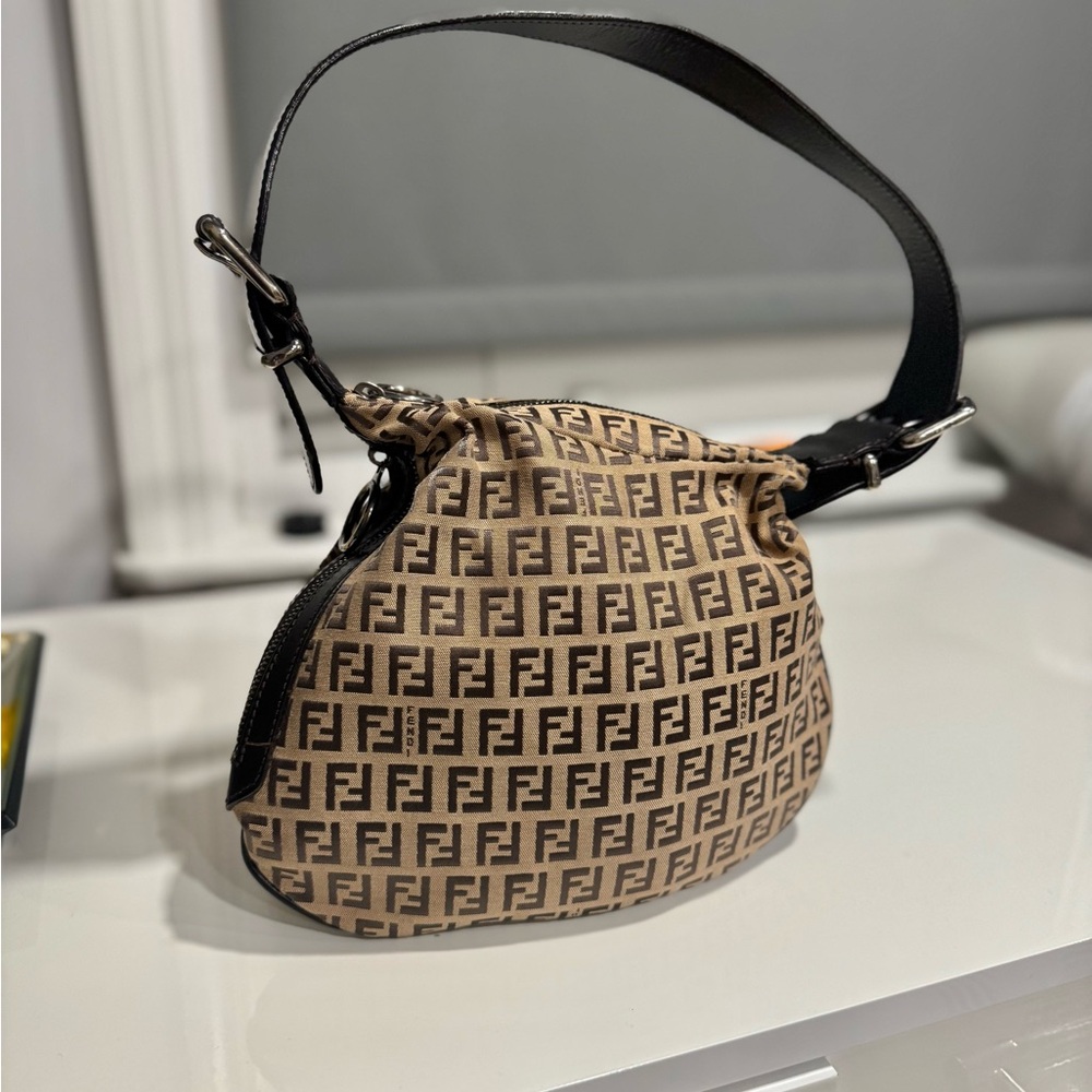 Fendi Tan and Black Monogram small Shoulder Bag
